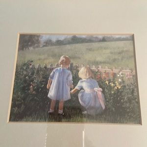 Prints, pair of garden girls. Numbered. Goldframe